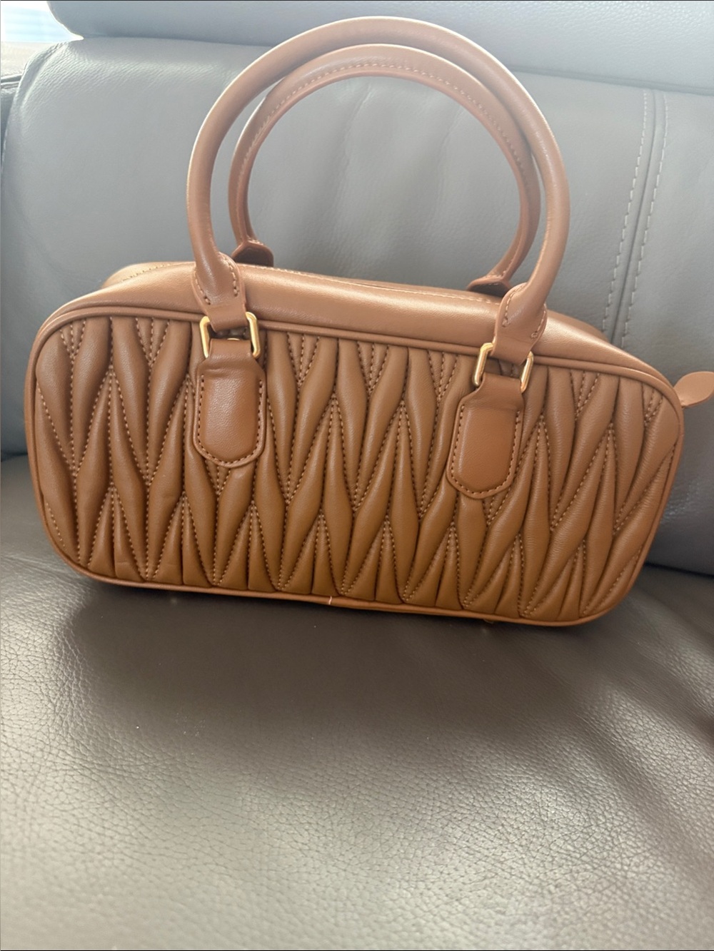 Brown Quilted Top-Handle Women's Bag